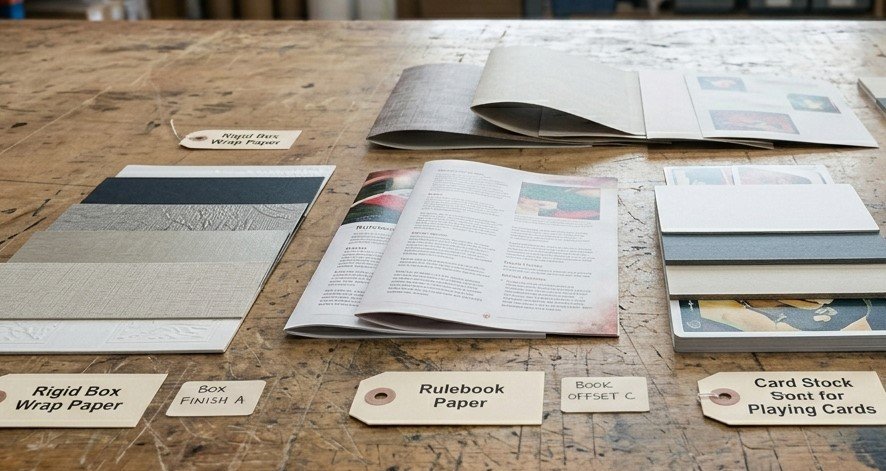 FSC paper components for custom board game manufacturing